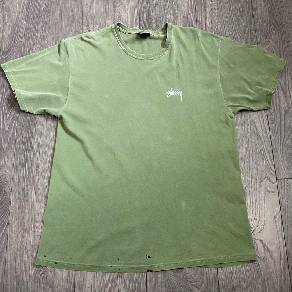 Stussy Olive Green Logo Crewneck T-Shirt - Men